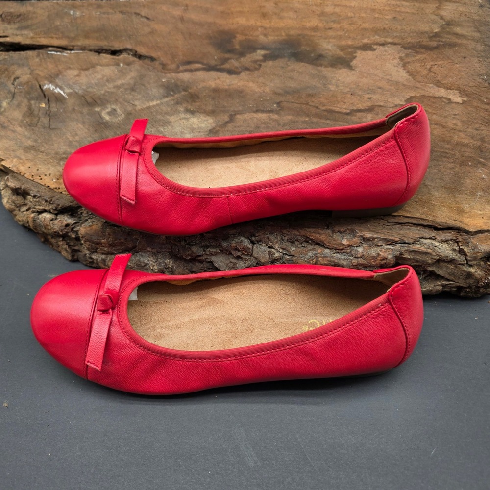 Vionic Minna Ballet Flats Womens 8 Red Leather Bow Orthotic Comfort Shoes - Picture 2 of 5